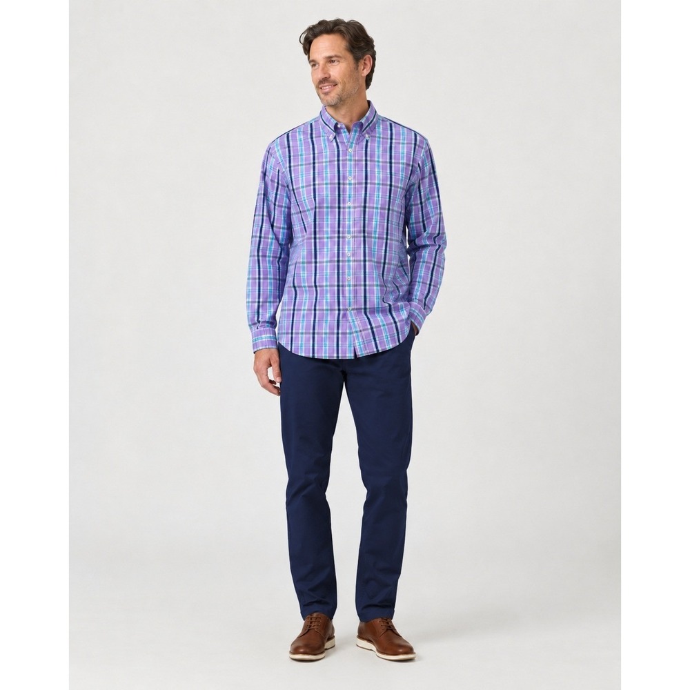 Peter Millar Button Front Shirt Seaside Finish Mens Medium Purple Blue Cotton - Picture 1 of 5